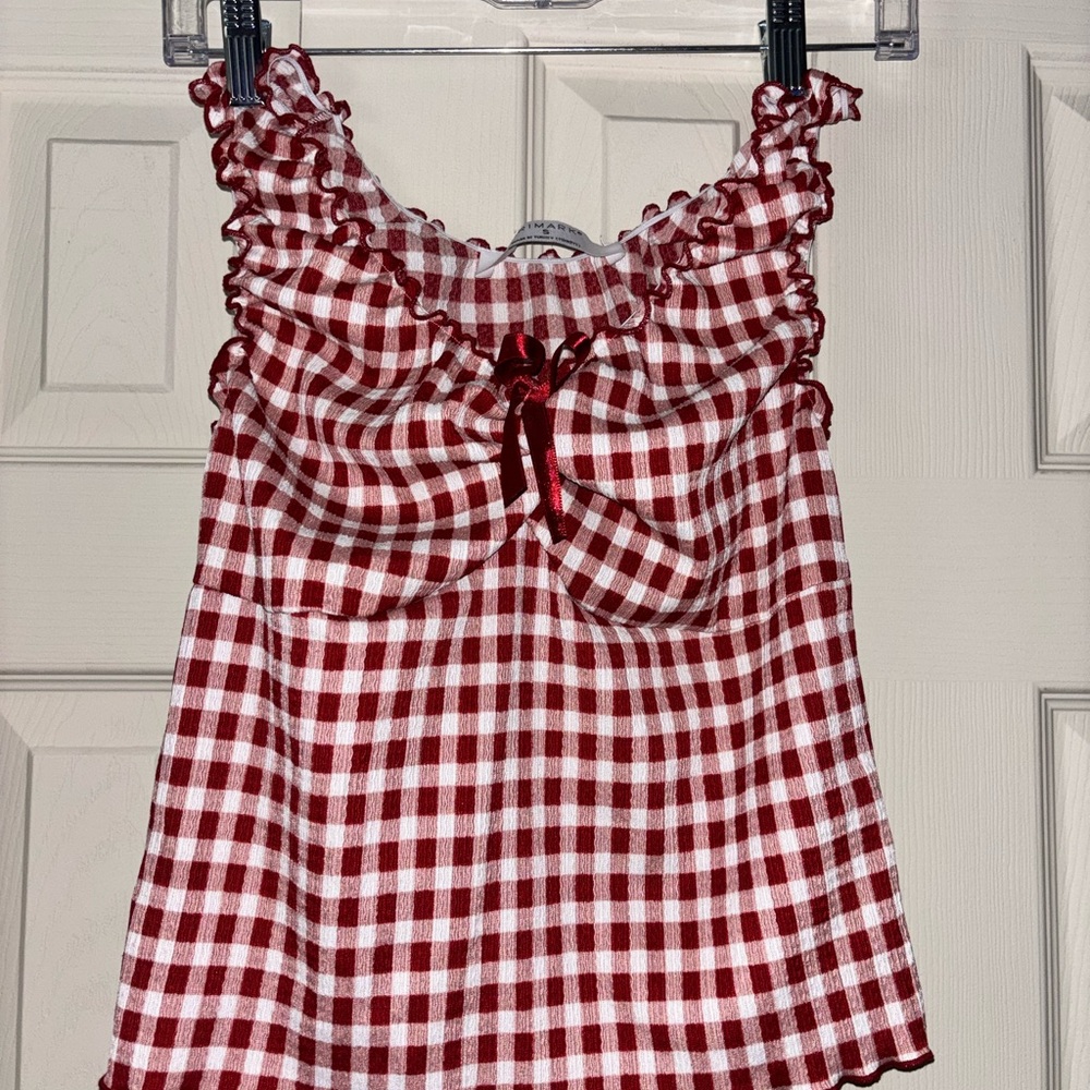 Red Gingham Ruffle Top